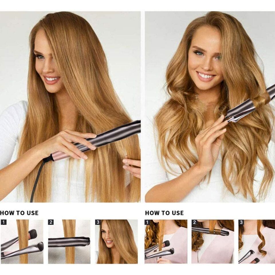 2 in 1 Hair Straightener and Curler Curved Spiral Plate Ions