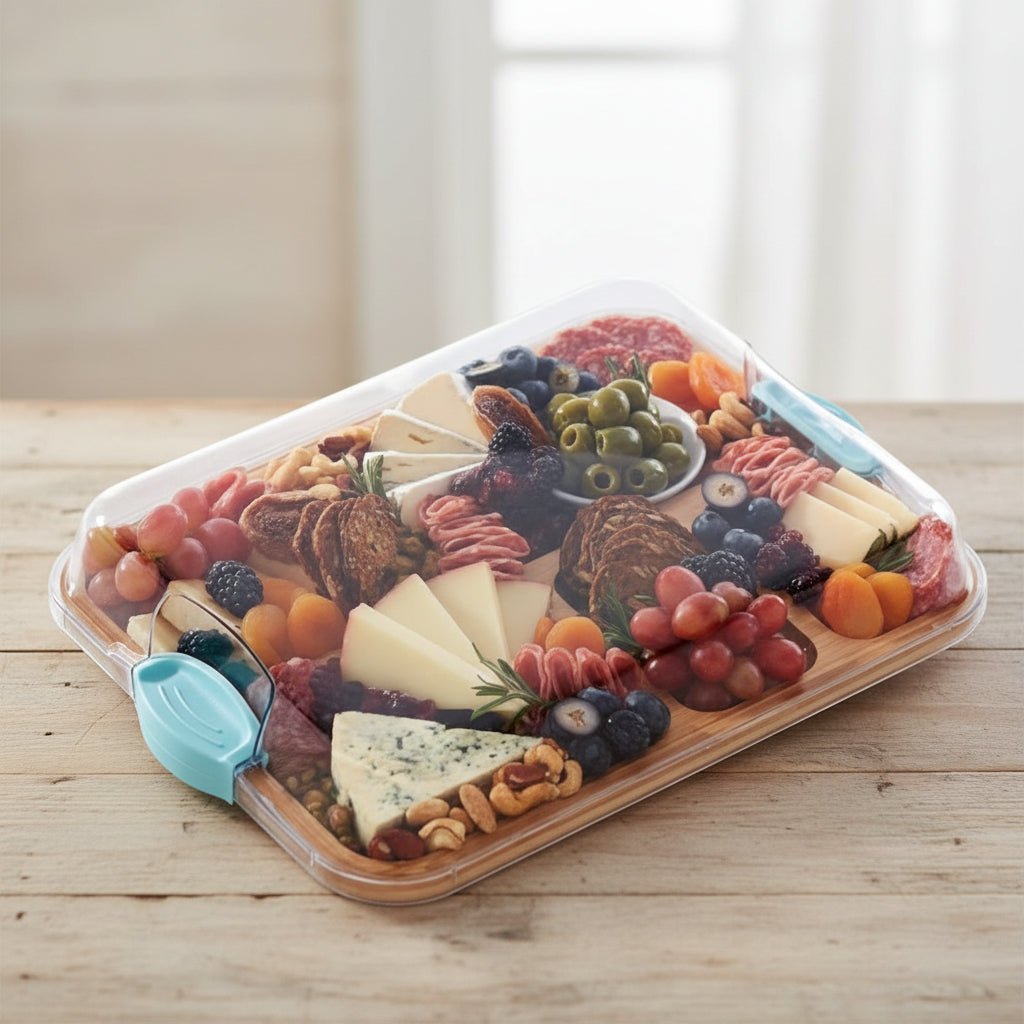 Portable Wooden Cheese Serving Platter Locking Lid