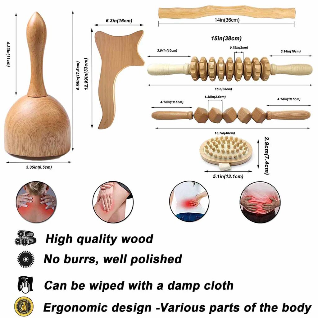 6-Piece Wood Therapy Muscle Roller Set