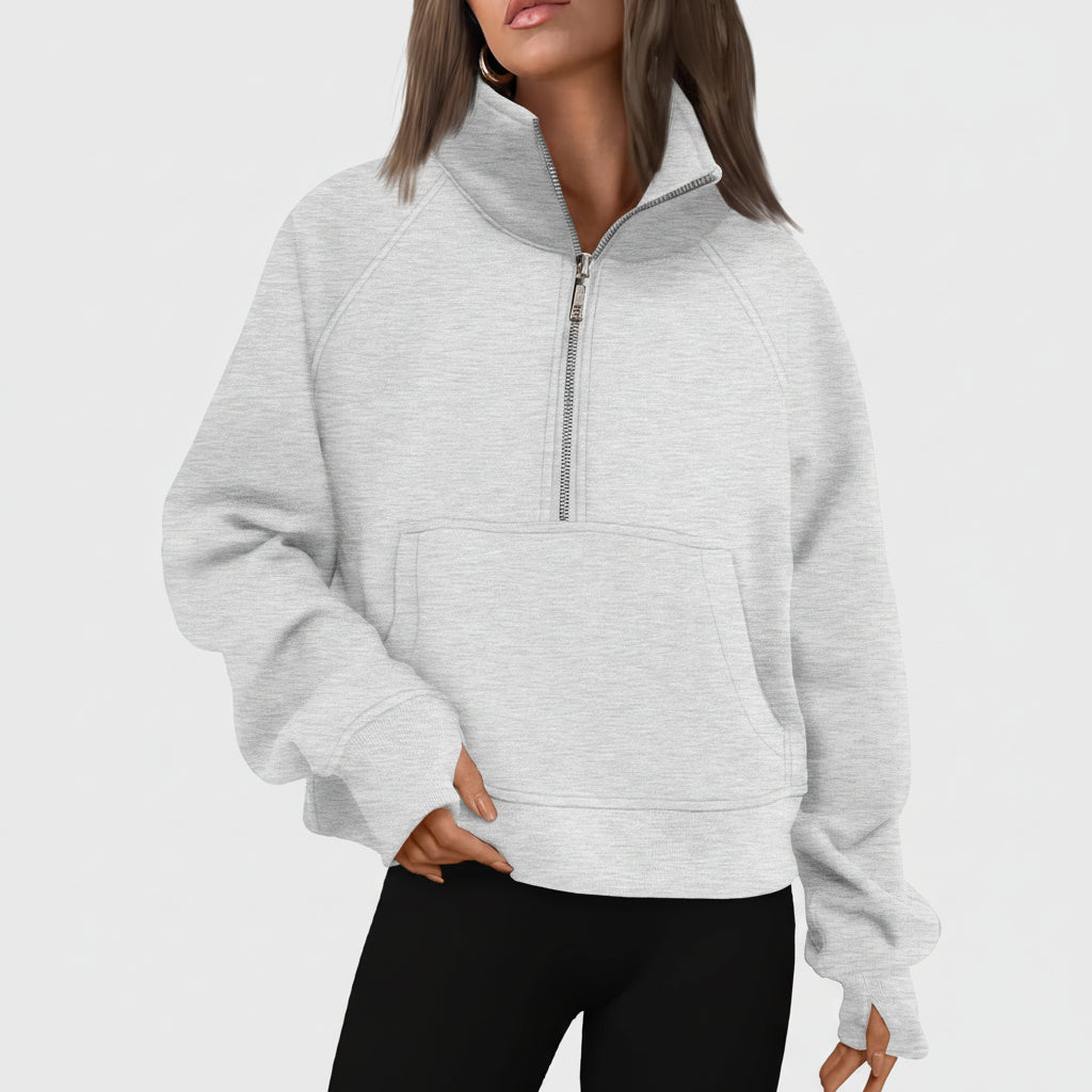 Ladies Fleece Crop Top Hoodie Pocketed Jacket