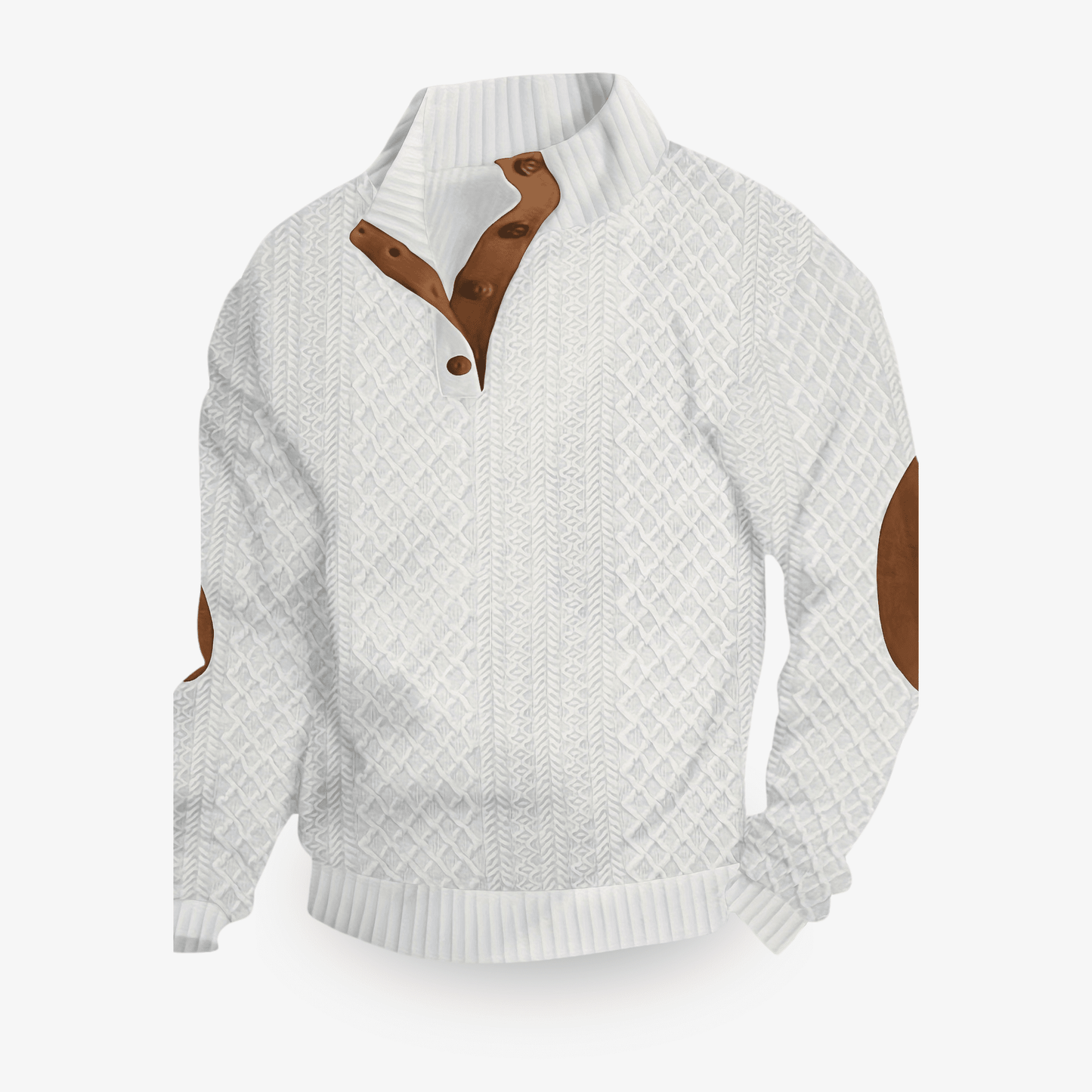 Mens Cable Knit Crew Neck Sweater with Elbow Patches