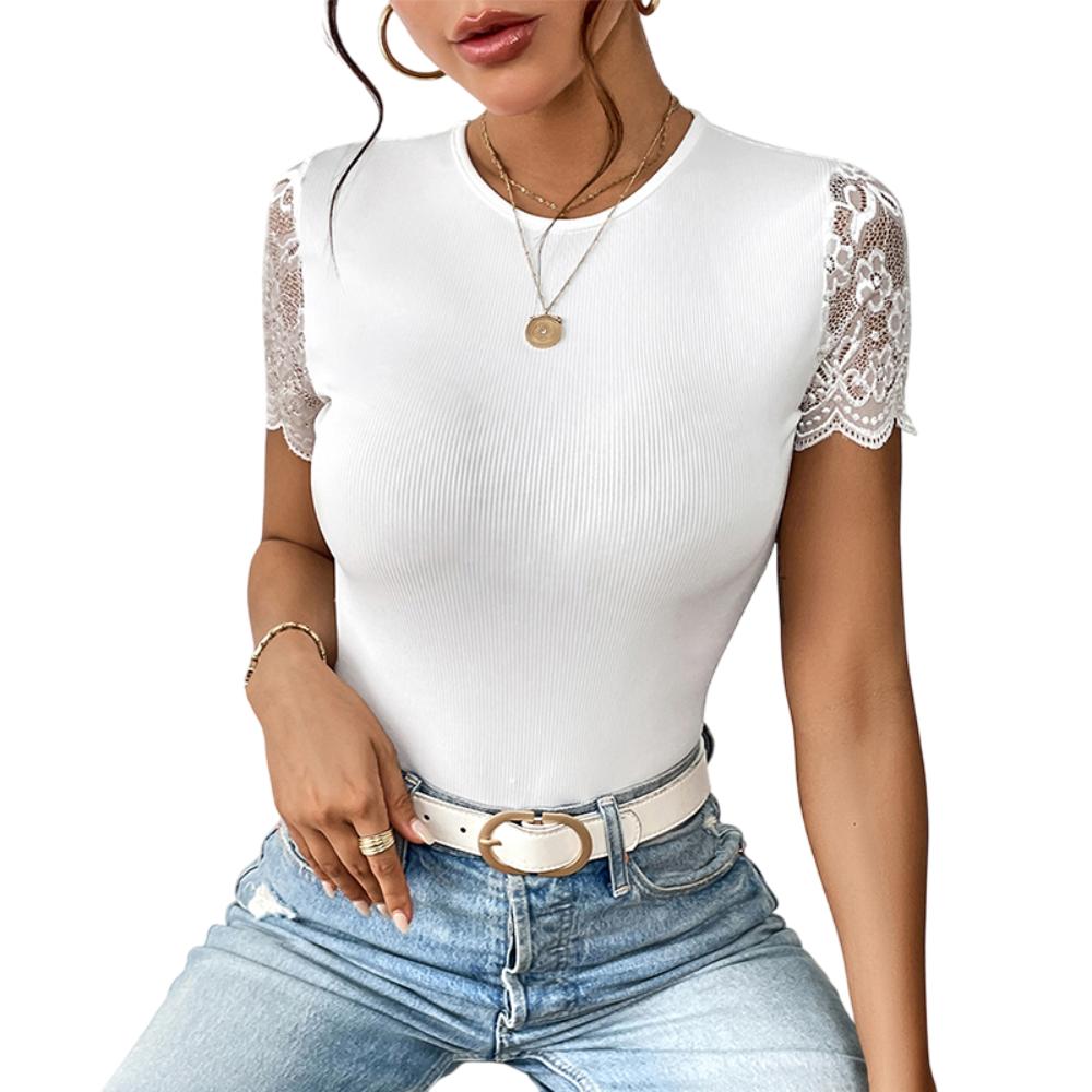 Backless Short Sleeve Lace Bodysuit Thong