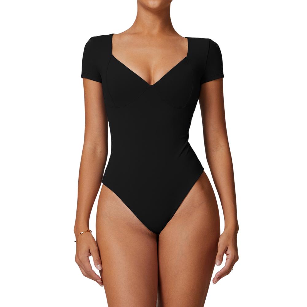 Women's V Neck Bodysuit Short Sleeve