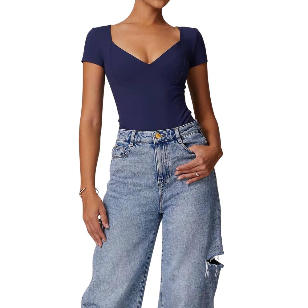 Women's V Neck Bodysuit Short Sleeve