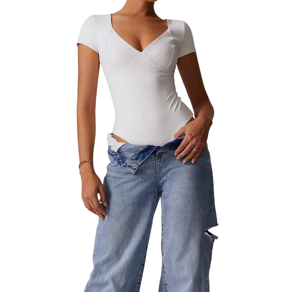 Women's V Neck Bodysuit Short Sleeve