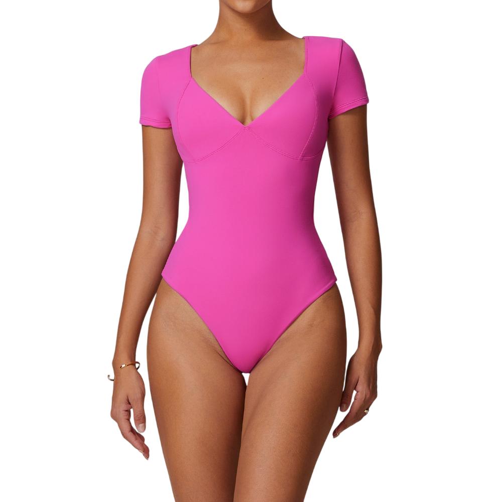 Women's V Neck Bodysuit Short Sleeve