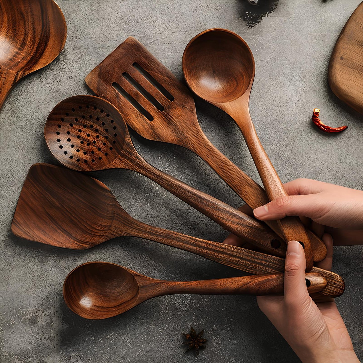 Durable Wooden Kitchen Tool Set Heat Resistant Cooking Utensils - SweetyGem