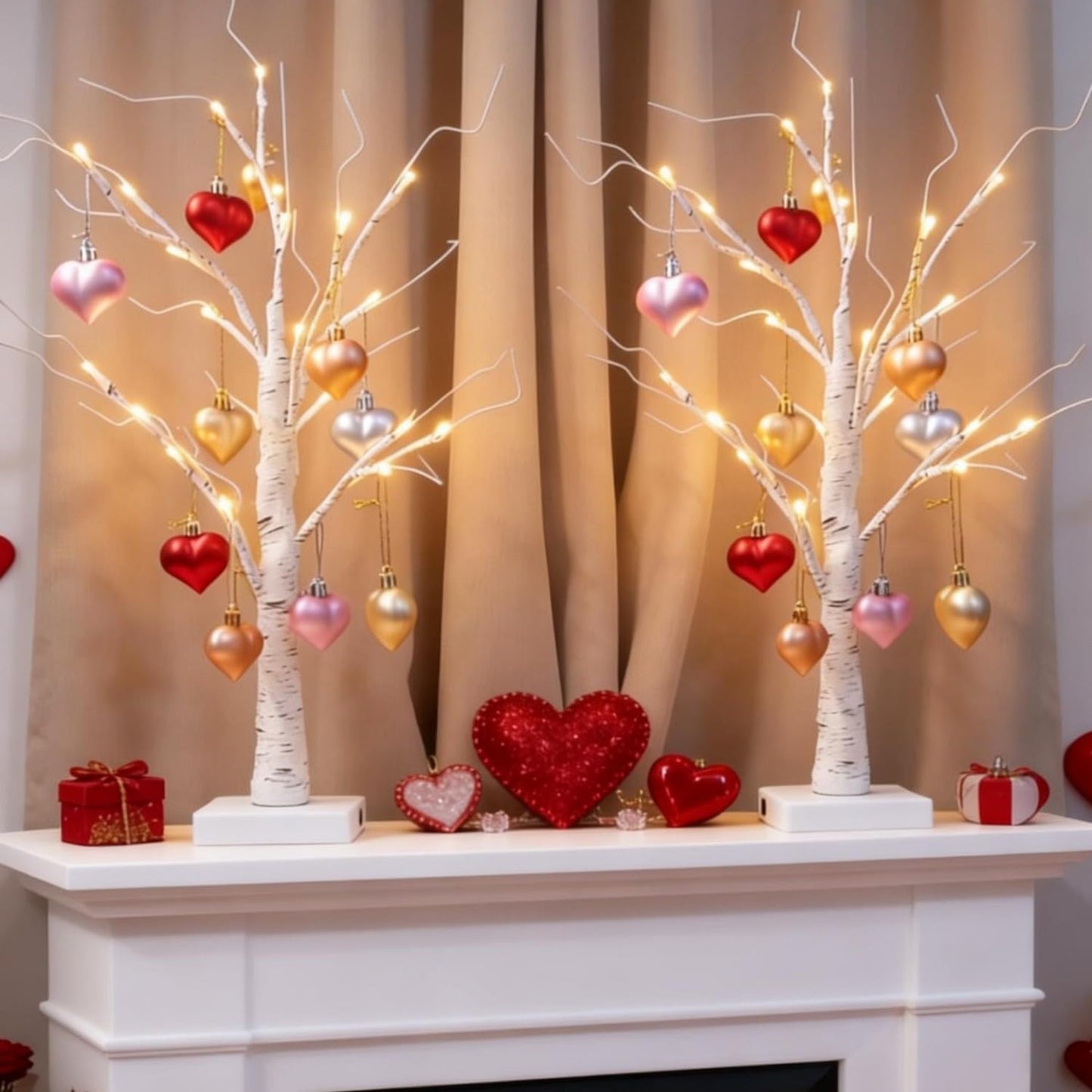 Romantic LED Birch Tree Heart Decorations