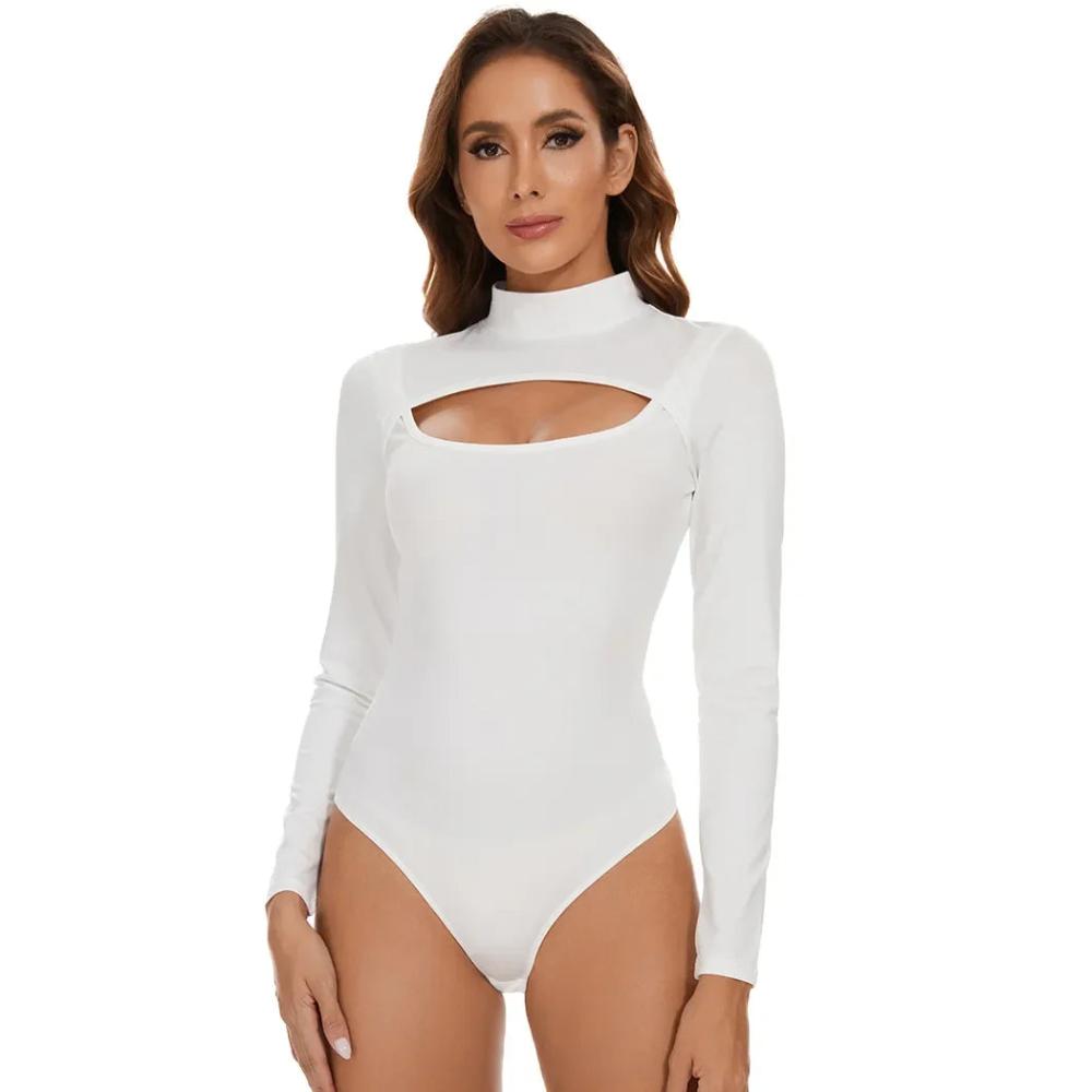 Women's Long Sleeve High Collar Cut Out Bodysuit Shapewear