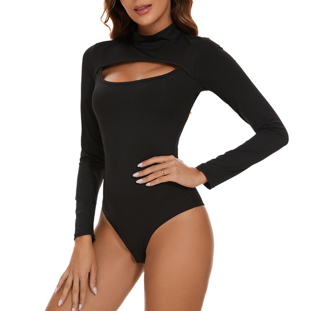 Women's Long Sleeve High Collar Cut Out Bodysuit Shapewear