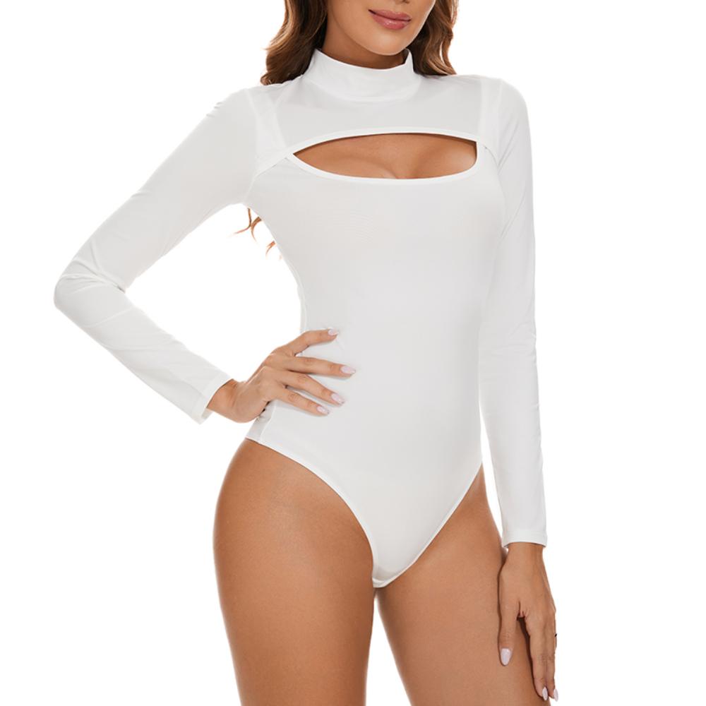 Women's Long Sleeve High Collar Cut Out Bodysuit Shapewear