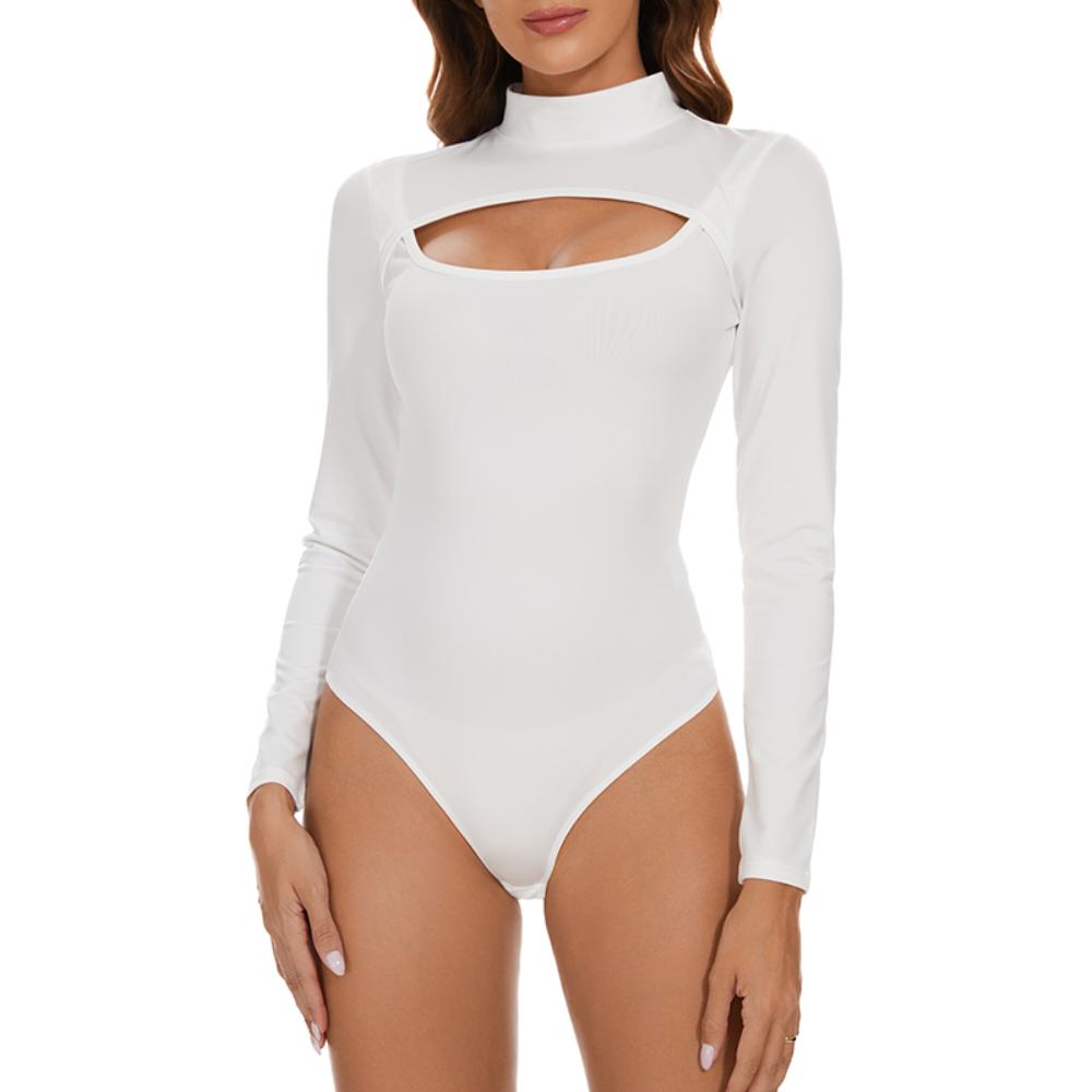 Women's Long Sleeve High Collar Cut Out Bodysuit Shapewear