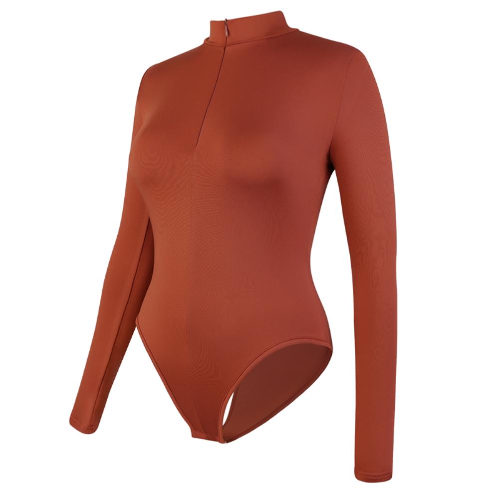 Mock Neck Zipper Long Sleeve Shapewear