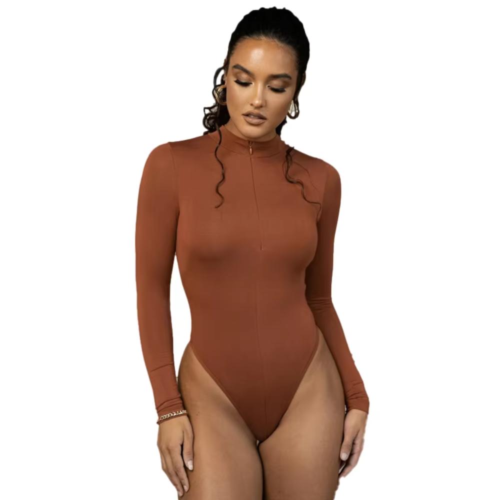 Mock Neck Zipper Long Sleeve Shapewear
