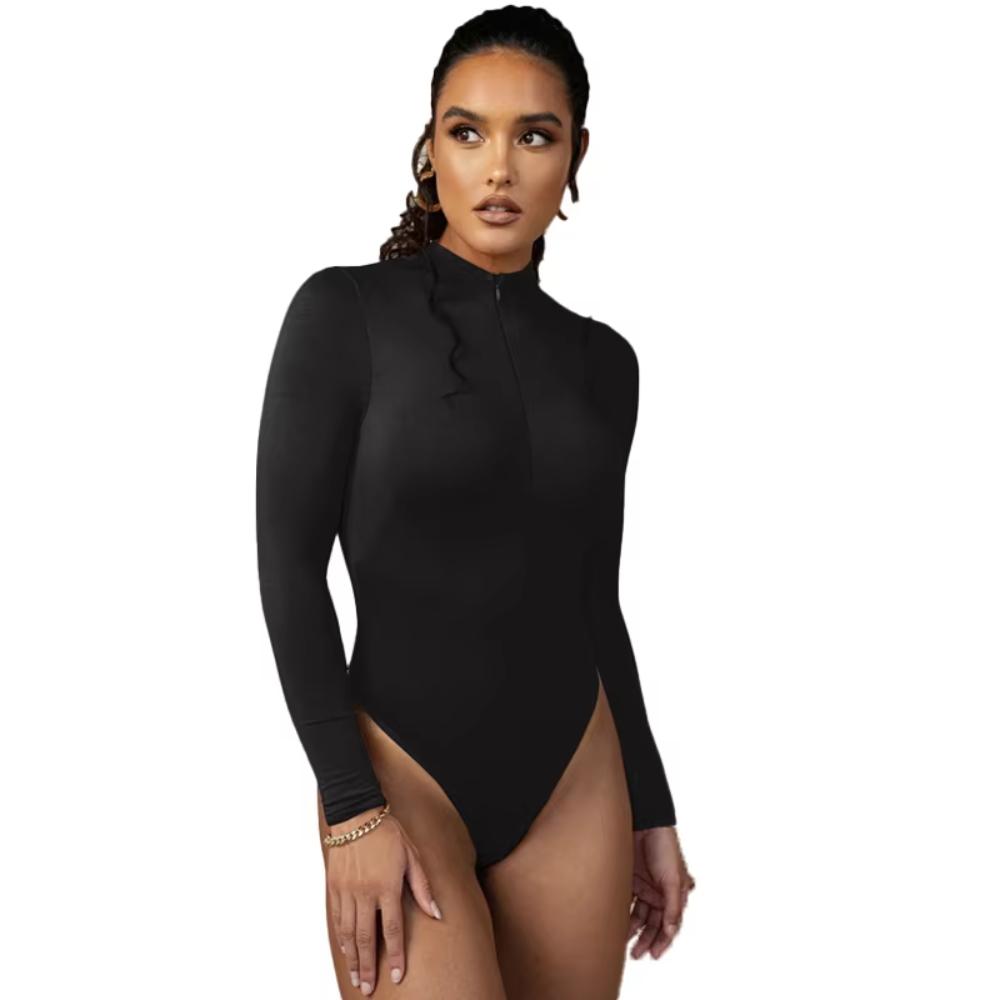 Mock Neck Zipper Long Sleeve Shapewear