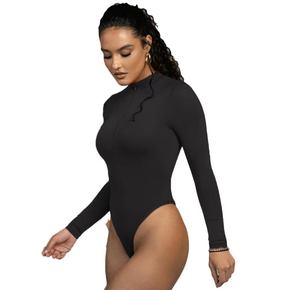 Mock Neck Zipper Long Sleeve Shapewear