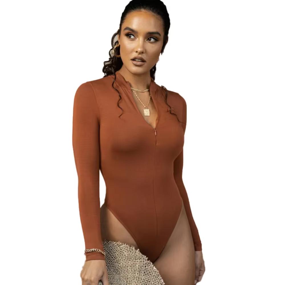 Mock Neck Zipper Long Sleeve Shapewear