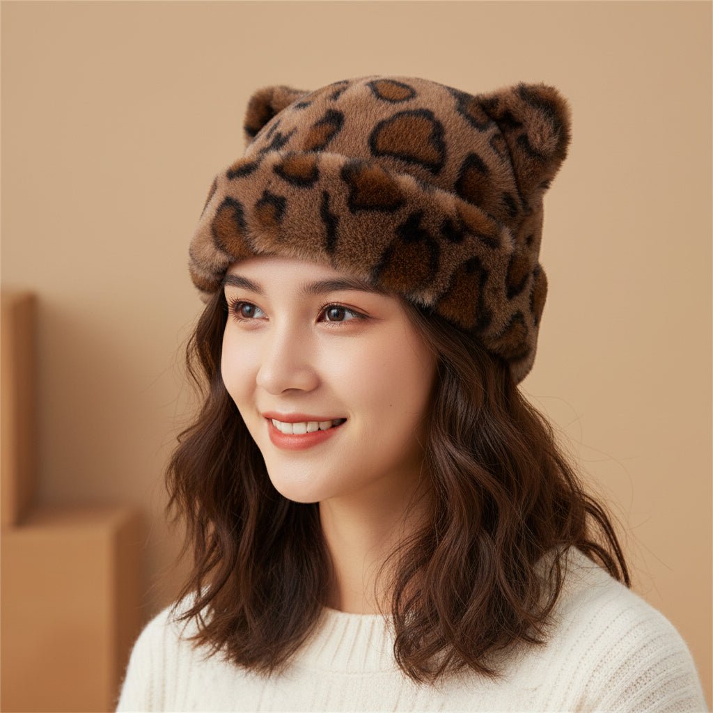 Soft Leopard Knit Winter Beanie Hat for Women
