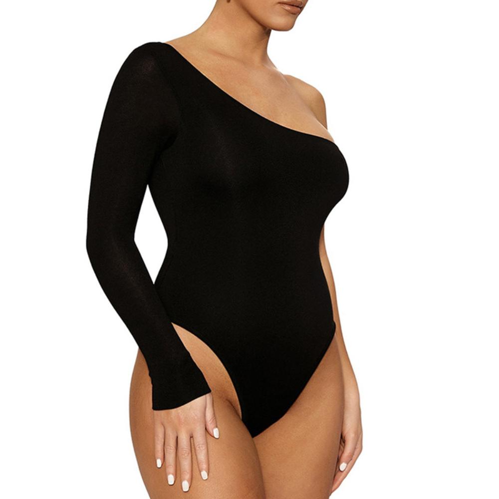 One Shoulder Long Sleeve Tank Top Body Suit