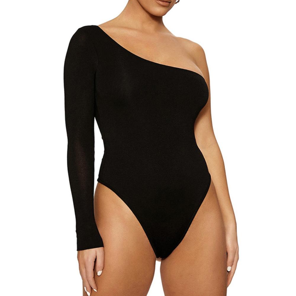 One Shoulder Long Sleeve Tank Top Body Suit