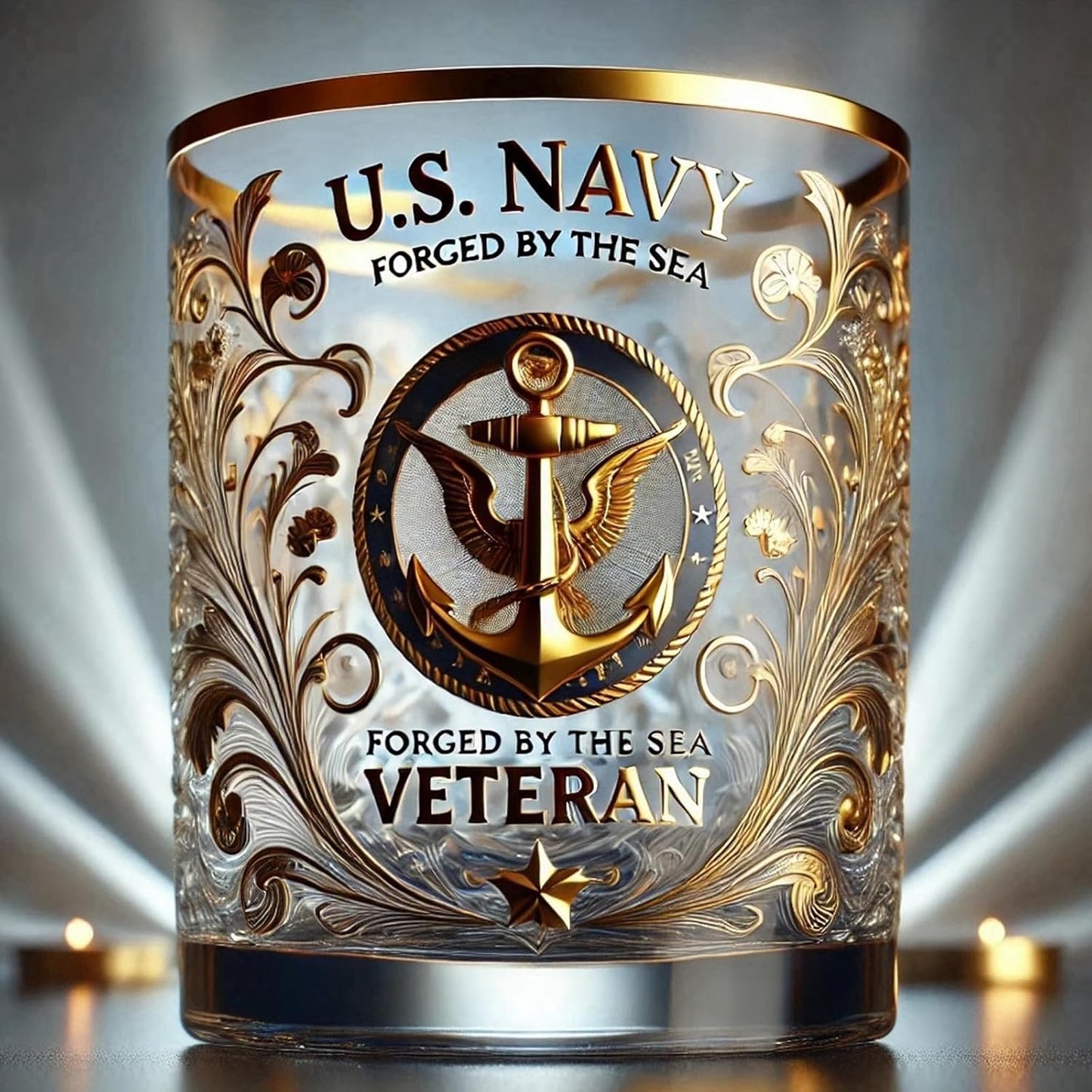 Patriotic Engraved Whiskey Glass Military Logo