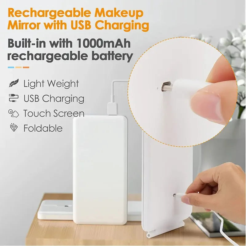 Portable LED Folding Makeup Rechargeable Mirror