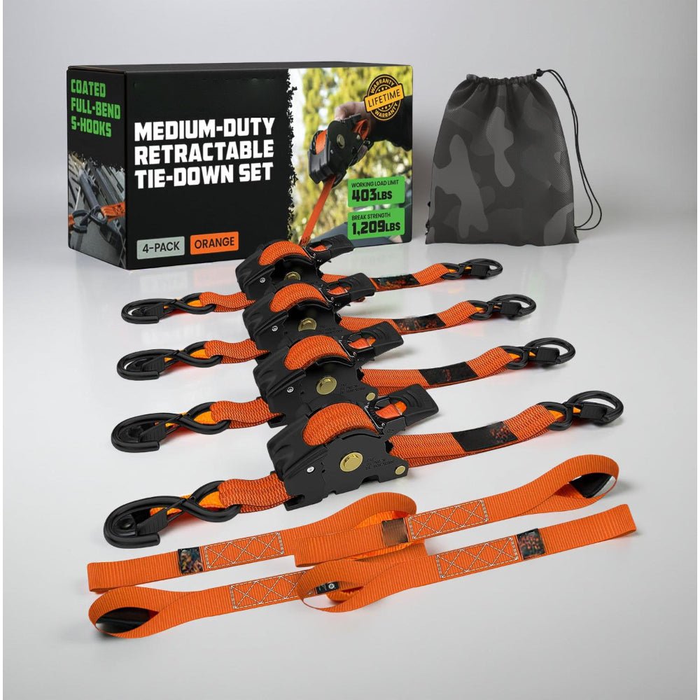 Strong Adjustable Ratchet Tie Down Straps 20ft Hooks Set