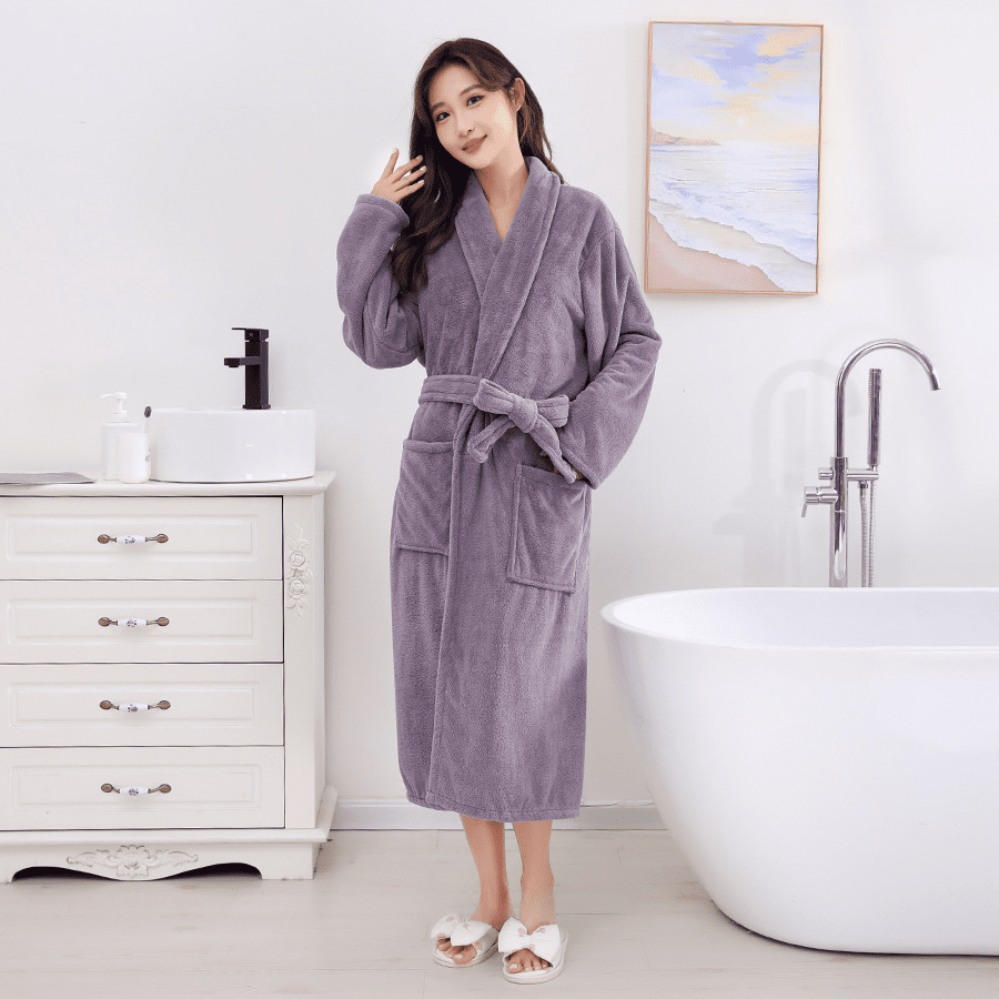 Soft Fleece Hooded Bathrobe for Women with Pockets