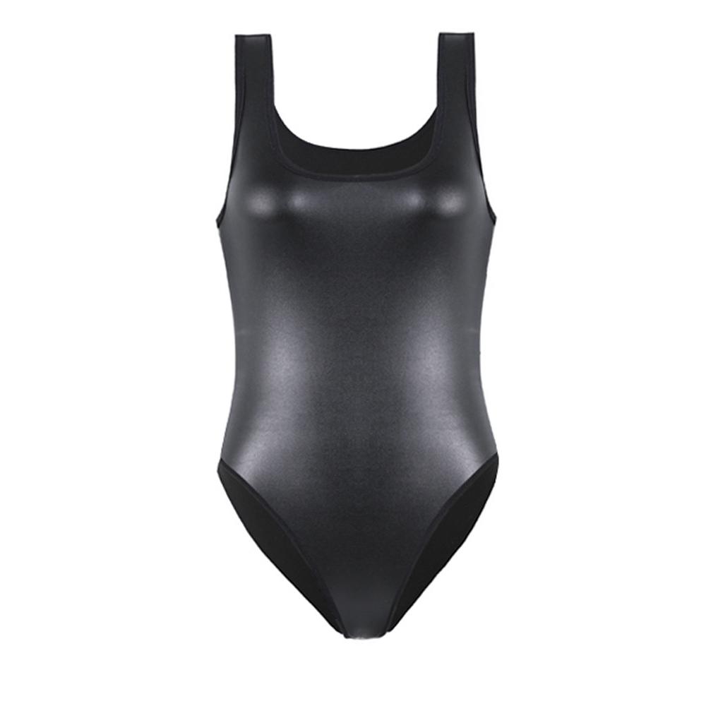 Synthetic Leather Sleeveless Slim Bodysuit