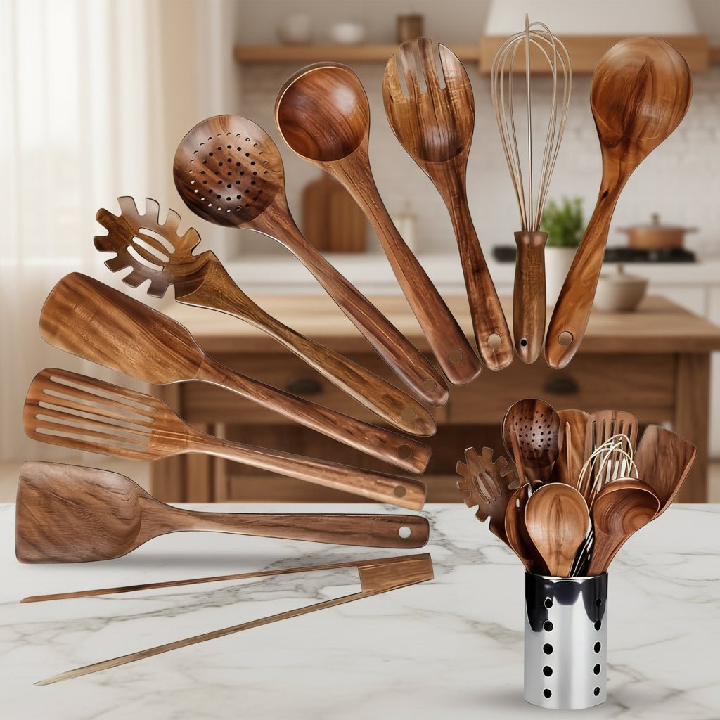 Natural Wood Kitchen Tool Set Storage Box - SweetyGem