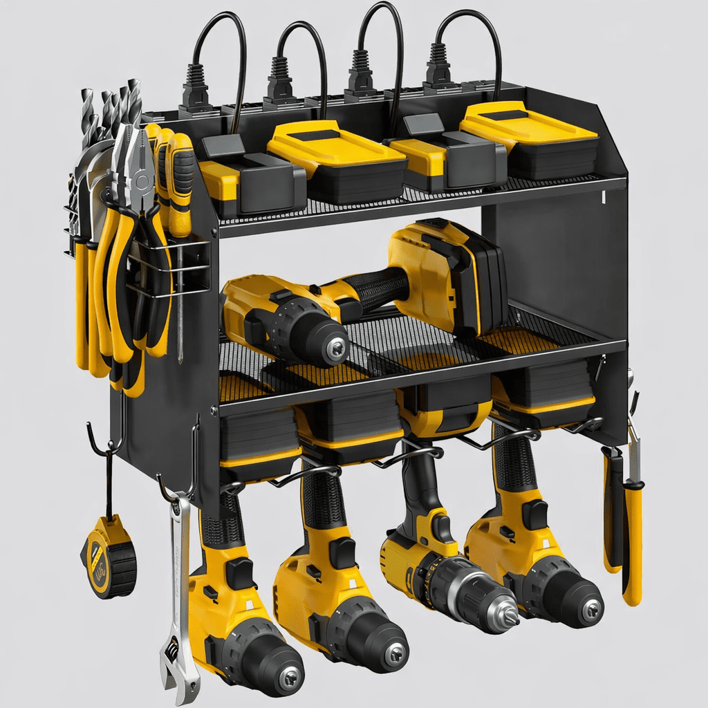 Space Saving Garage Tool Charging Organizer Power Strip