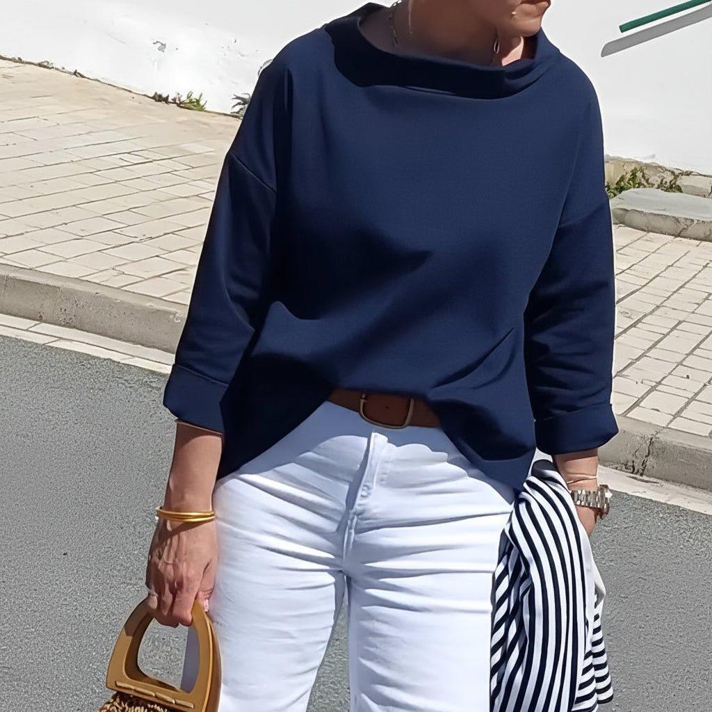 Comfy Women's Loose Fit Crew Neck Solid Blouse Top