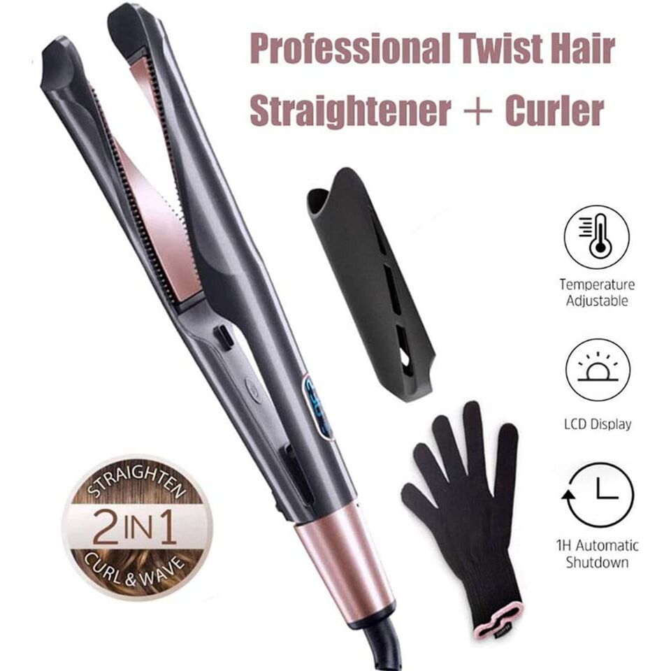 2 in 1 Hair Straightener and Curler Curved Spiral Plate Ions