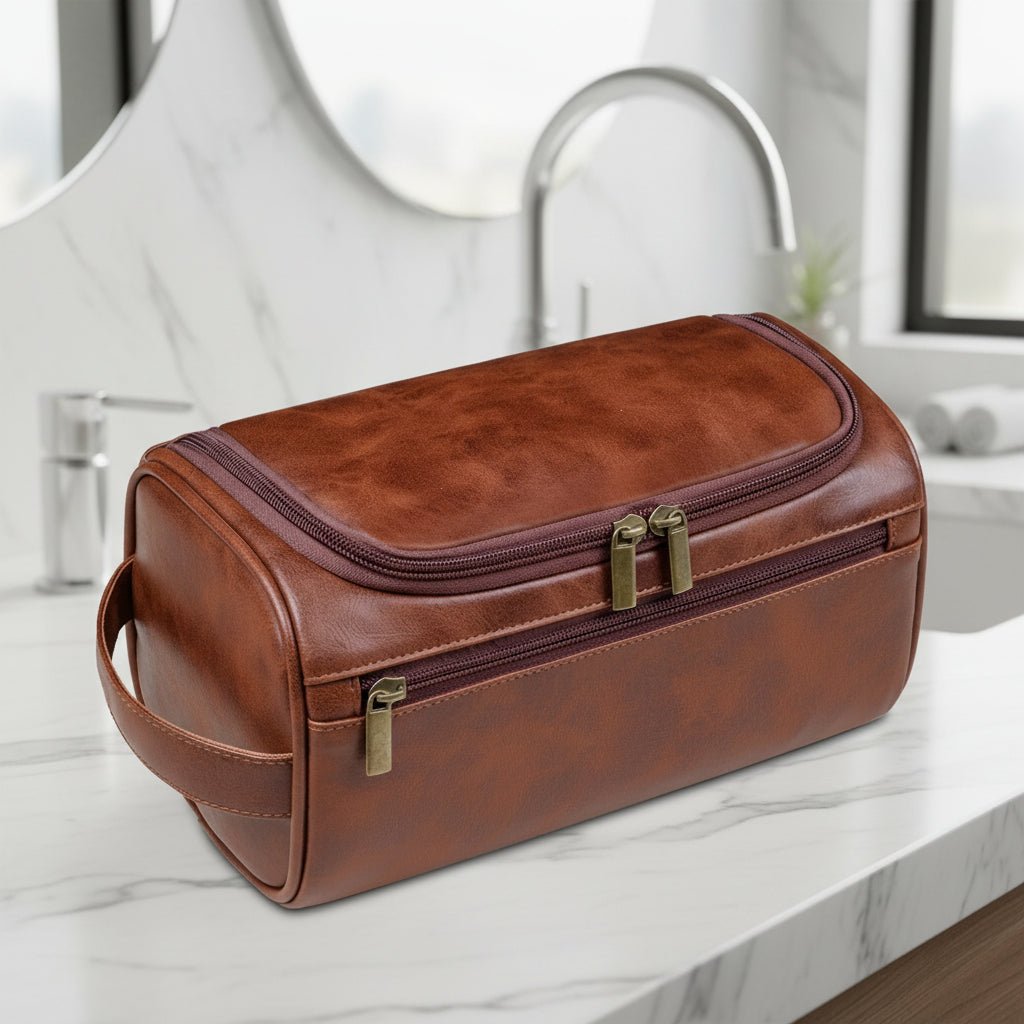 Luxury Travel Toiletry Bag Leather Hanging Organizer