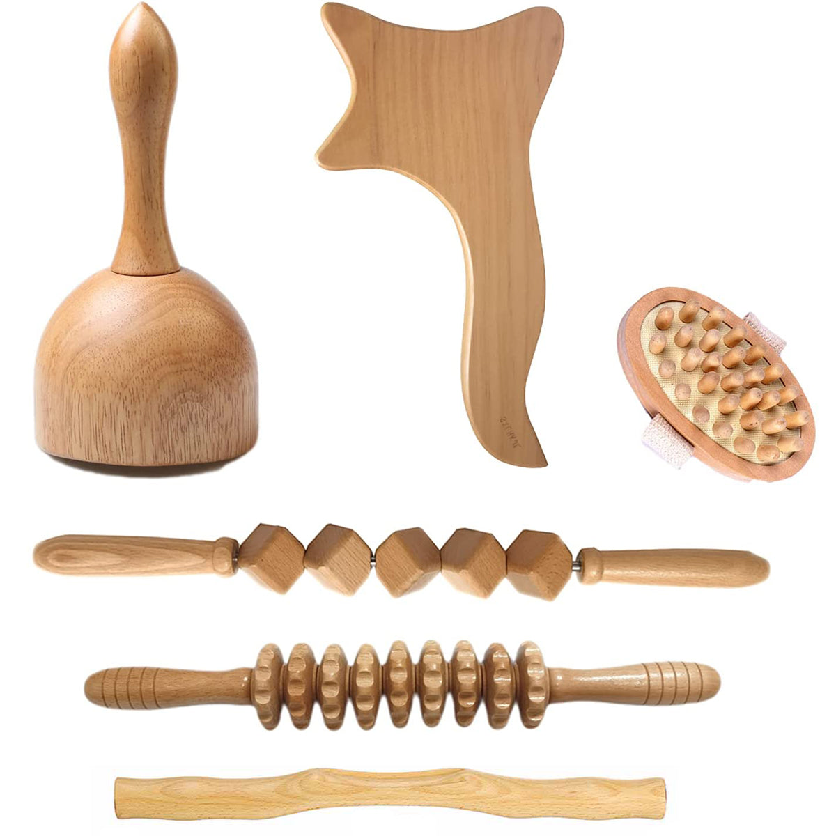 6-Piece Wood Therapy Muscle Roller Set