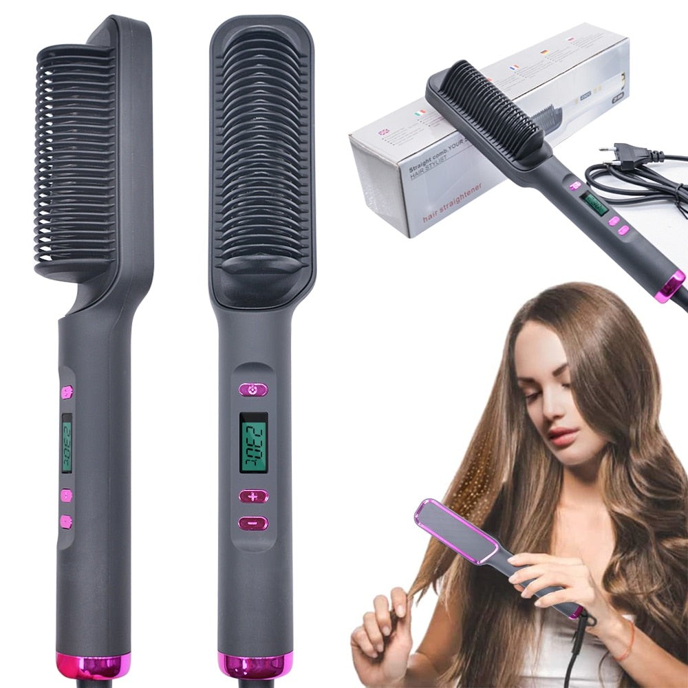 Electric Straightener Fast Heated Brush 3-in-1