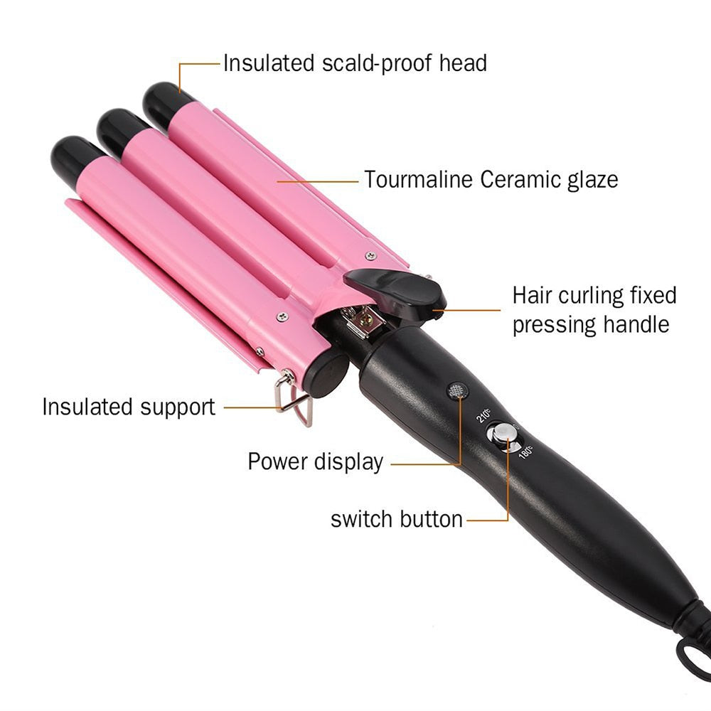 Curling Iron Tongs Hair Waver 3 Barrels Hair Curler