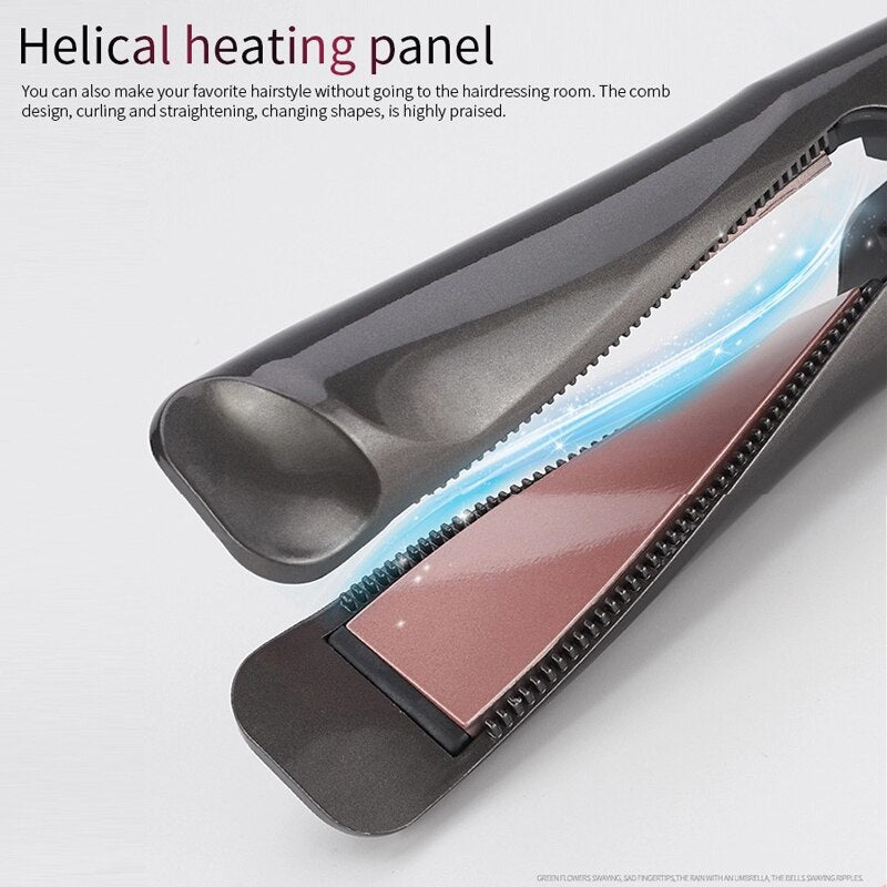 2 in 1 Hair Straightener and Curler Curved Spiral Plate Ions