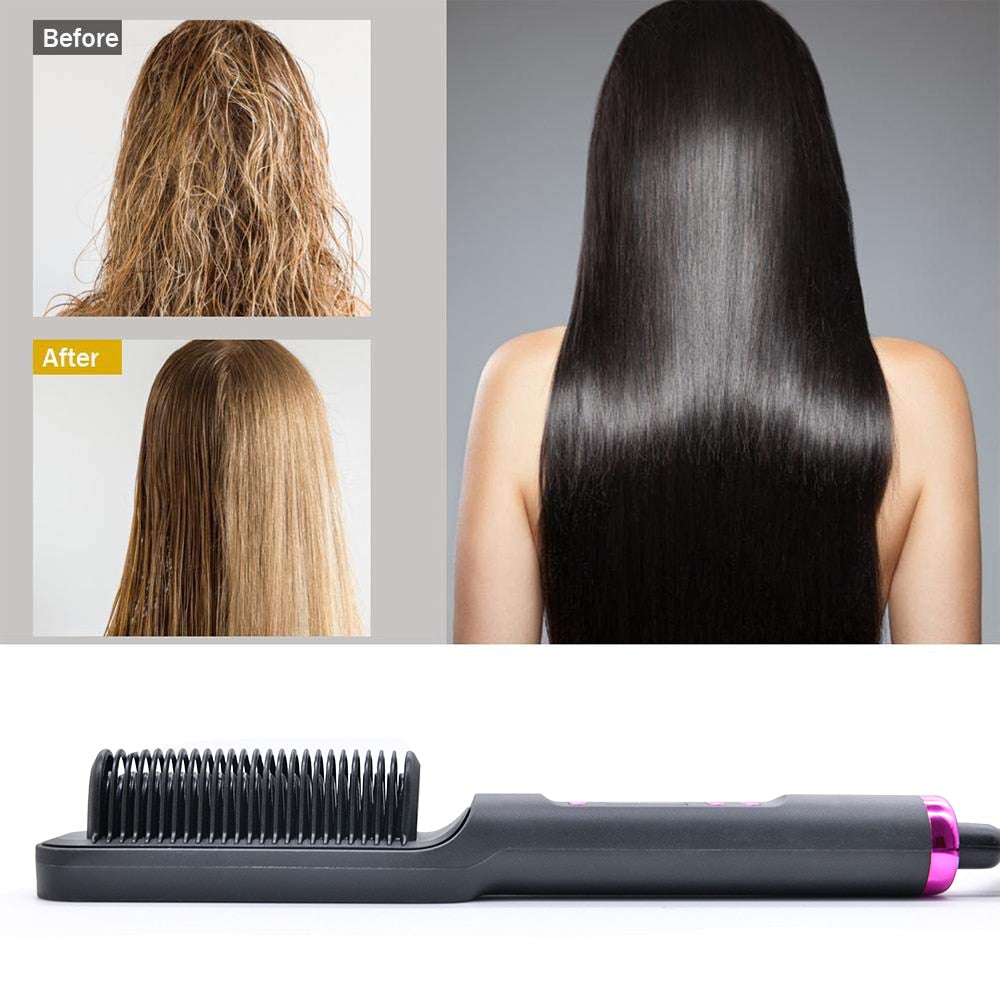 Electric Straightener Fast Heated Brush 3-in-1