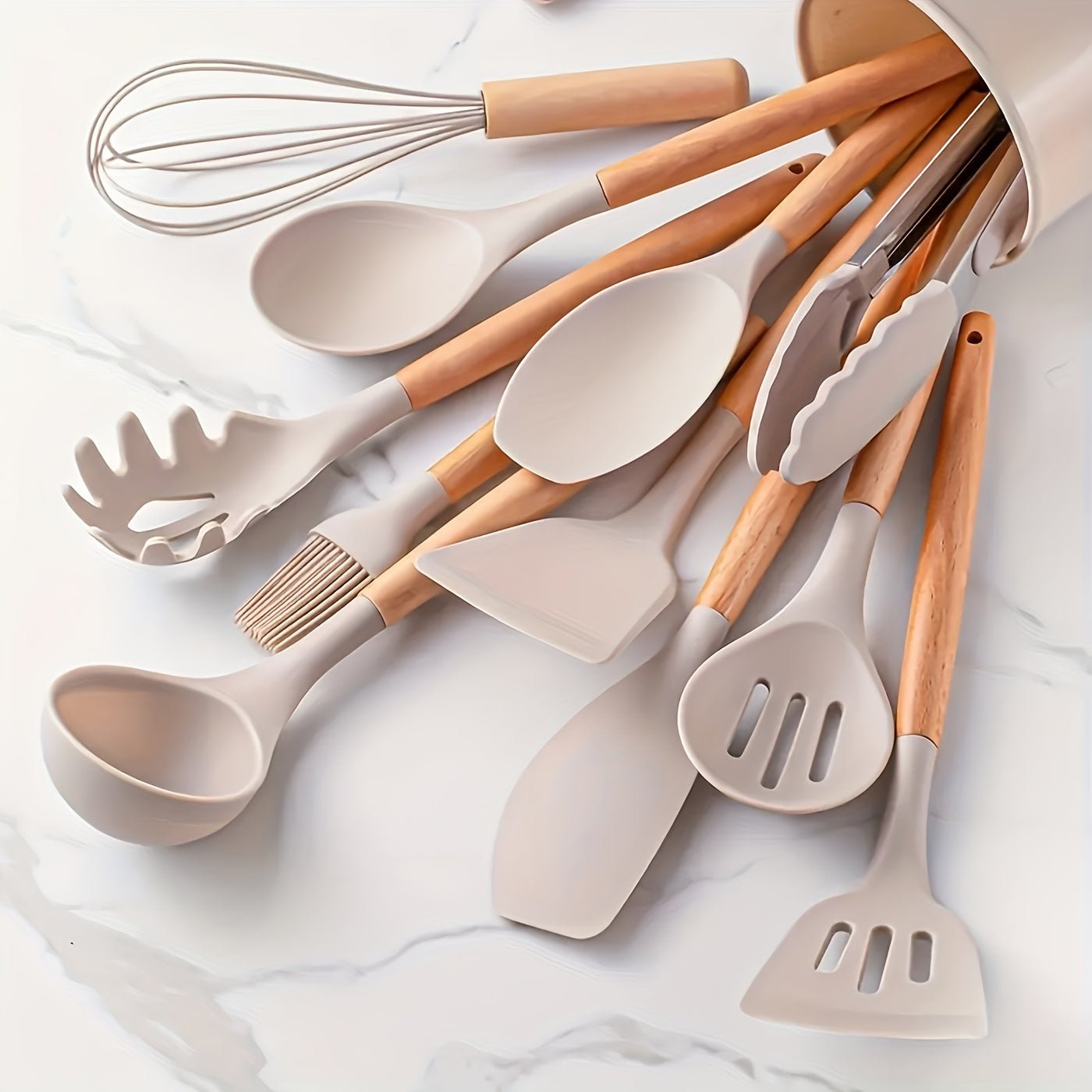 Premium Cooking Utensil Set Silicone Tools Wood Handles - SweetyGem