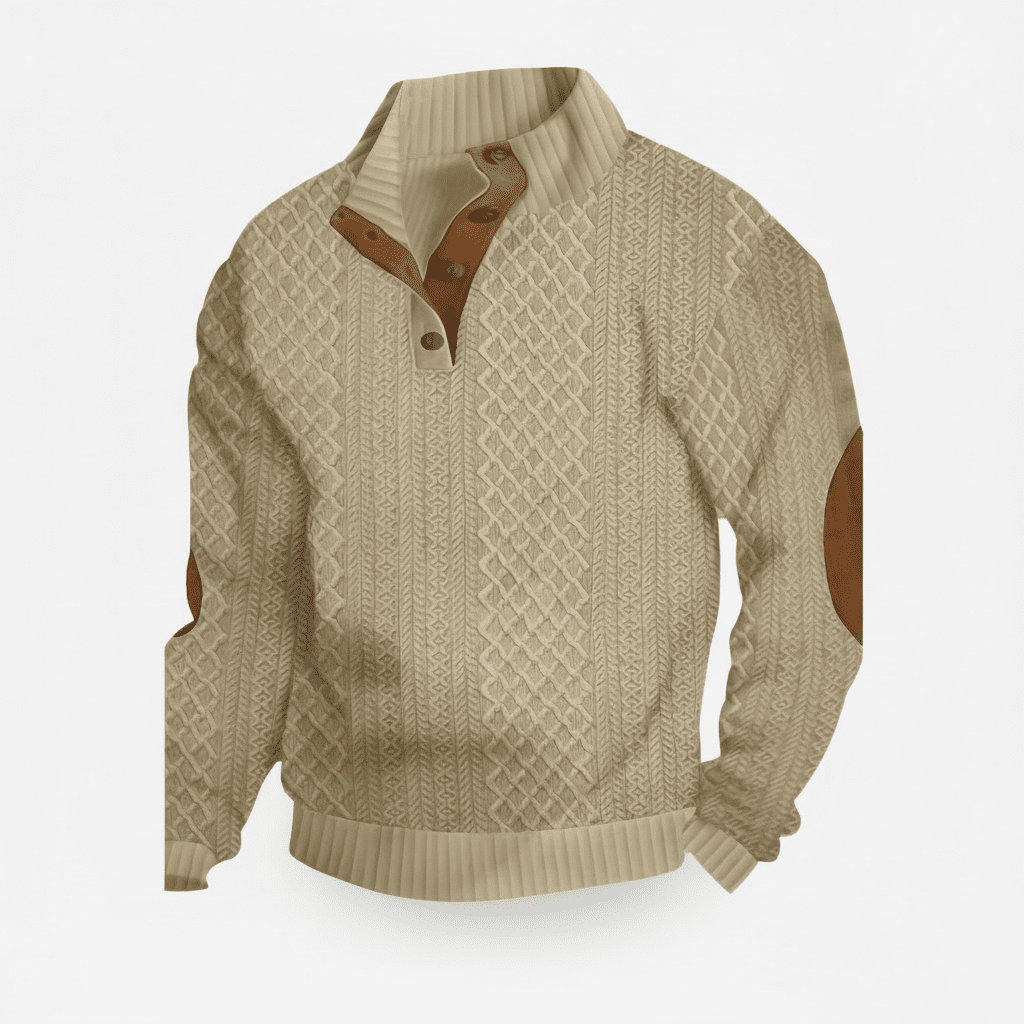 Mens Cable Knit Crew Neck Sweater with Elbow Patches - SweetyGem