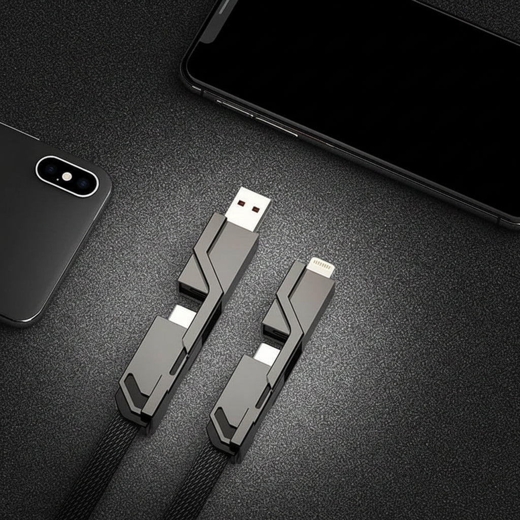 Multi USB Charging Cable Flat Braid 1M 2M Black