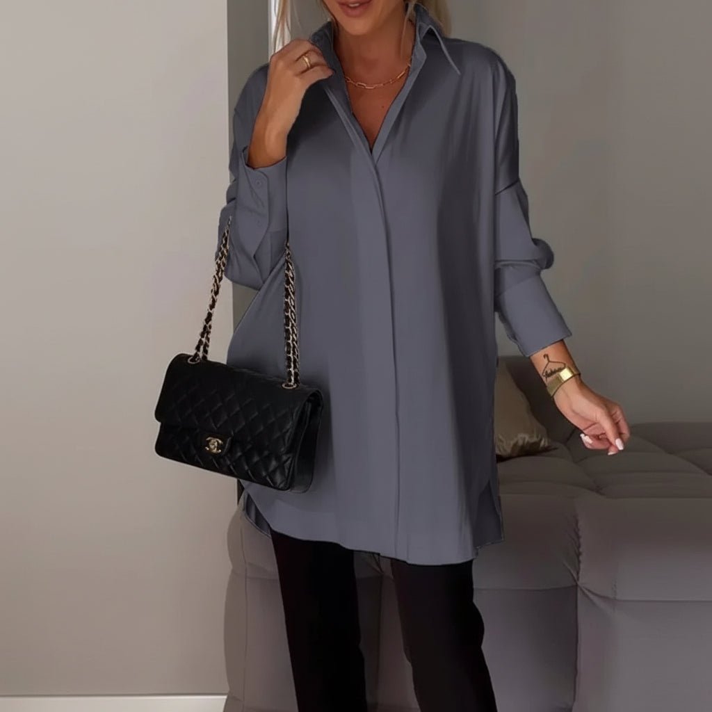 Relaxed Fit Women's Long Sleeve Button Front Shirt