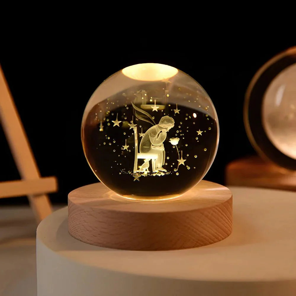 Glowing Crystal Orb Table Lamp Galaxy Pattern