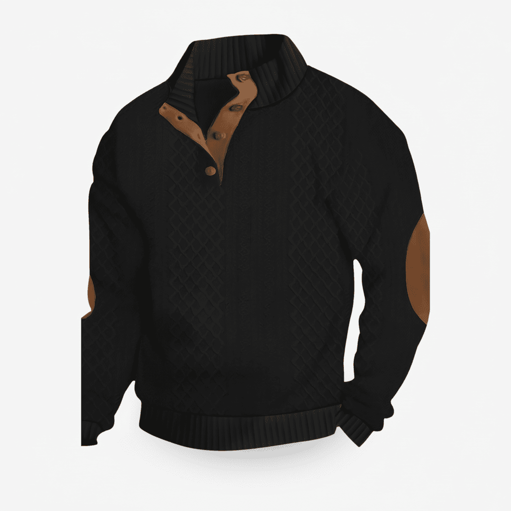 Mens Cable Knit Crew Neck Sweater with Elbow Patches