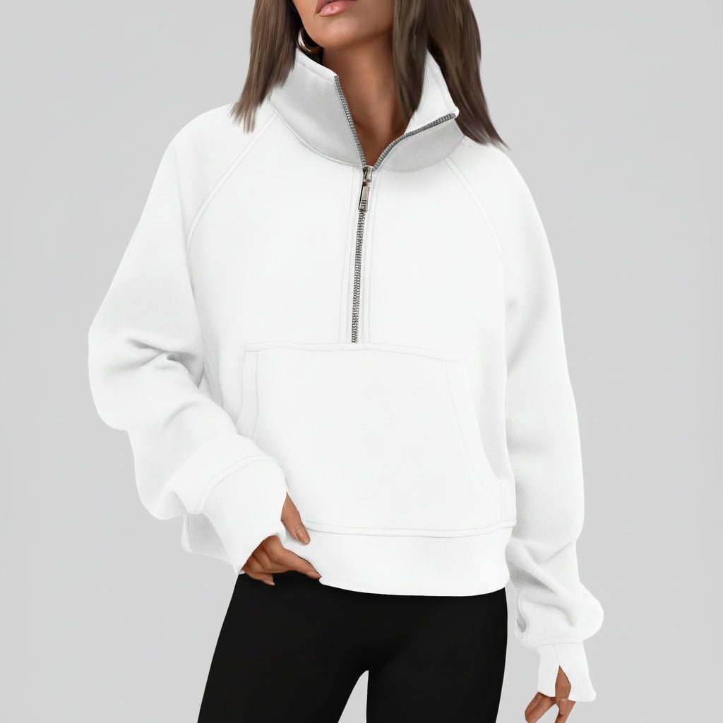 Ladies Fleece Crop Top Hoodie Pocketed Jacket