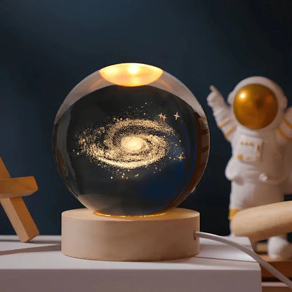 Glowing Crystal Orb Table Lamp Galaxy Pattern