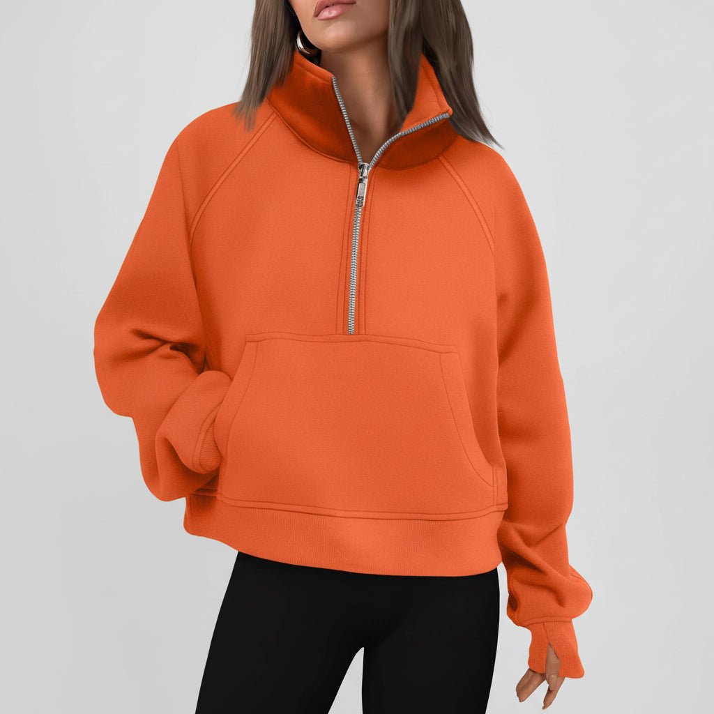 Ladies Fleece Crop Top Hoodie Pocketed Jacket