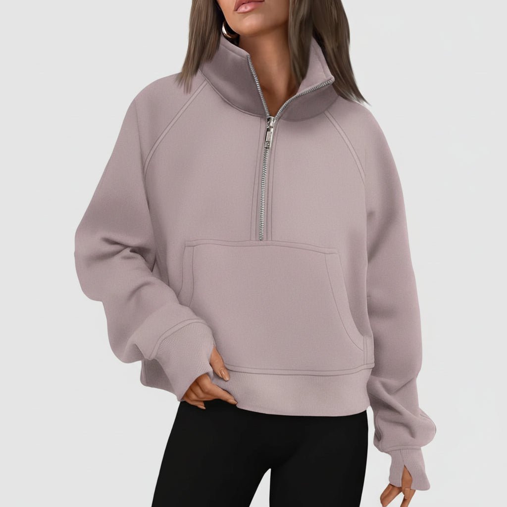 Ladies Fleece Crop Top Hoodie Pocketed Jacket