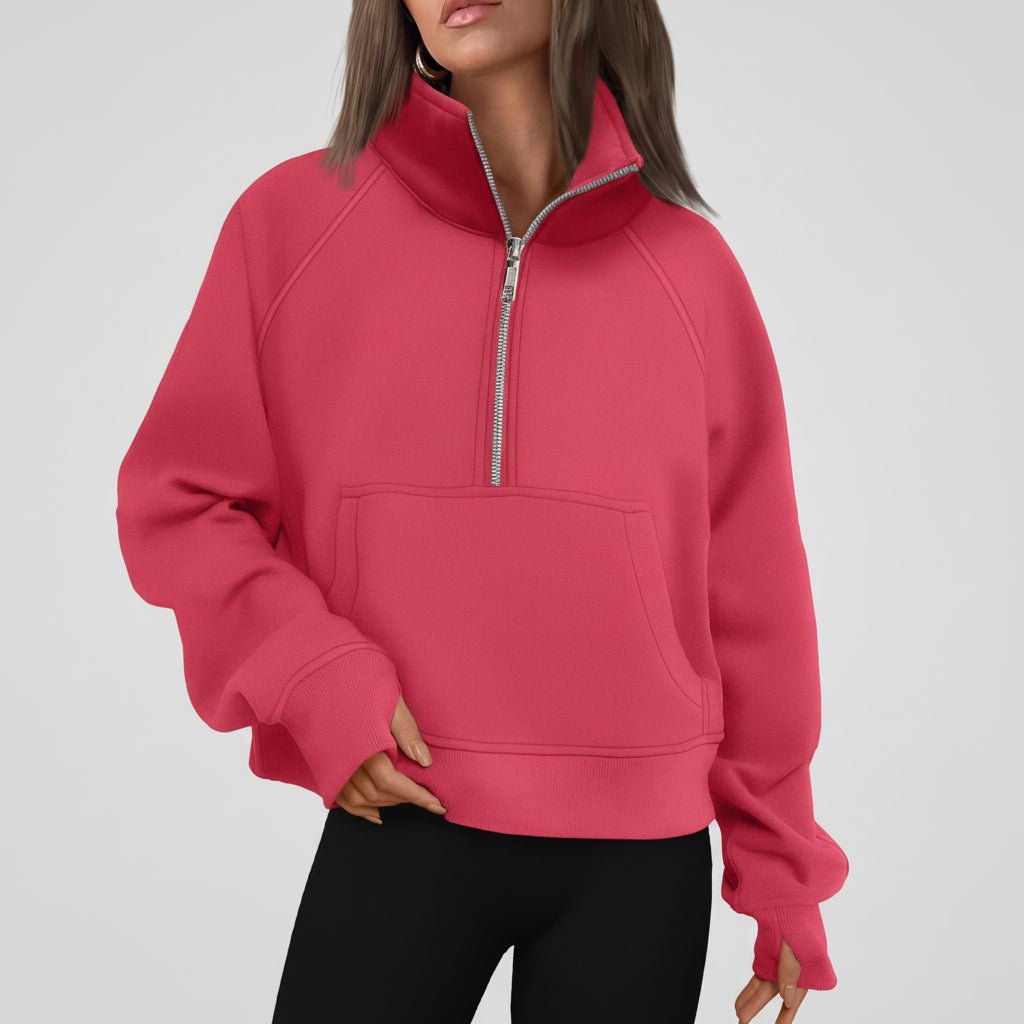 Ladies Fleece Crop Top Hoodie Pocketed Jacket